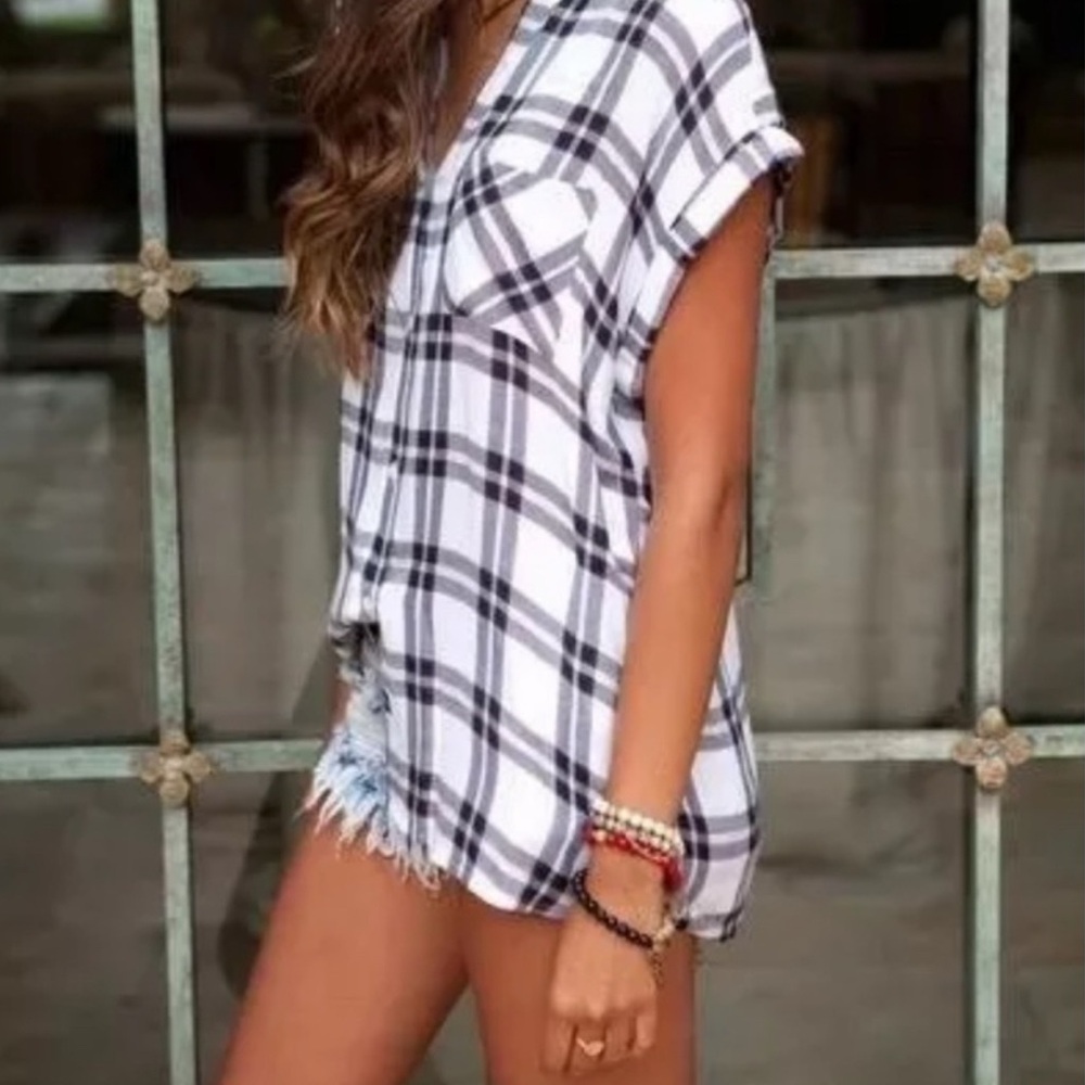Rails Britt Short Sleeve Button Down Plaid Top Size XS